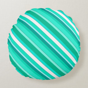 Coussins Ronds Bandes de bonbons en couches - turquoise et blanch
