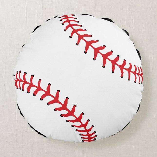 Coussins Ronds Baseball blanc et rouge (Devant)