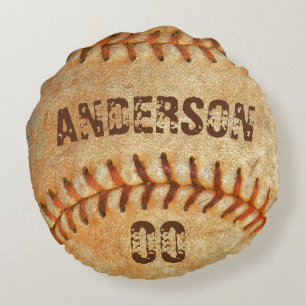 Coussins Ronds Baseball blanc nom & numéro personnalisés