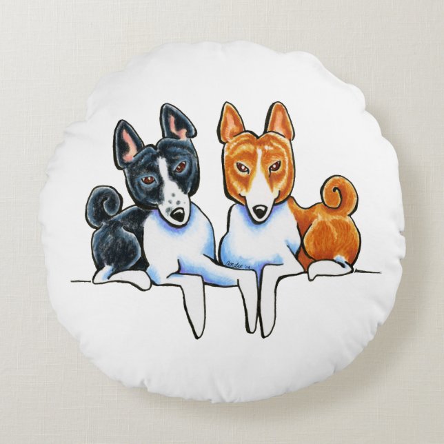 Coussins Ronds Basenji Buds (Devant)