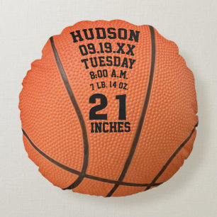 Coussins Ronds Basketball personnalisé avec nom et statistiques d