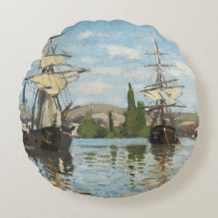 Coussins Ronds Bateaux de Claude Monet montant sur la Seine à