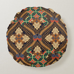 Coussins Ronds Batik indonésien basé sur le plante : des Motifs d