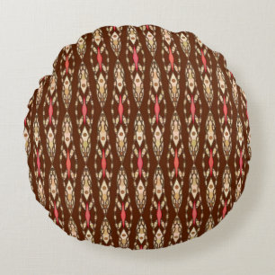 Coussins Ronds Batik tribal - Brown, Tan et Coral