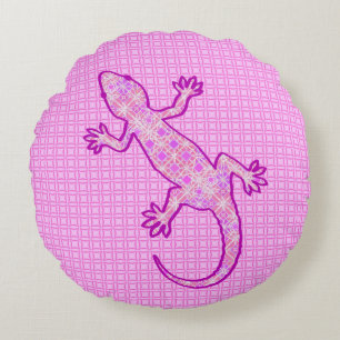 Coussins Ronds Batik tribal Gecko - orchidée et coquille rose