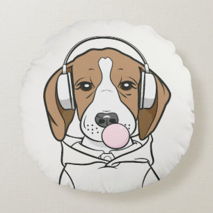 Coussins Ronds Beagle décontracté avec un chewing-gum rose Mignon