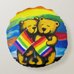 Coussins Ronds Bears Love Couple LGBT Arc-en-ciel