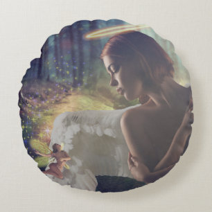 Coussins Ronds Beau ange avec Imaginaire Fairy Art