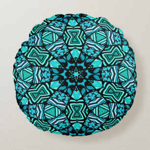 Coussins Ronds Beau Aqua Turquoise Turquoise Ethnic Mosaic Art
