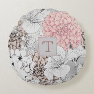 Coussins Ronds Beau Boho Fleurs Modernes Monogramme
