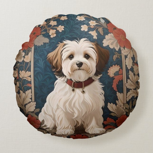 Coussins Ronds Beau Chien Havanais William Morris Floral (Devant)