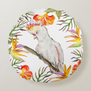 Coussins Ronds Beau dessin à la main de perroquet de cockatoo aqu