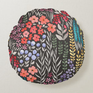 Coussins Ronds Beau jardin fleuri coloré sans couture motif