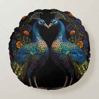 Coussins Ronds Beau Majestic Peacock Couple Cushion