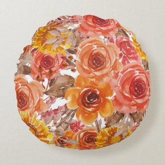 Coussins Ronds Beau Modèle Floral Avec Feuilles D'Automne Lumineu
