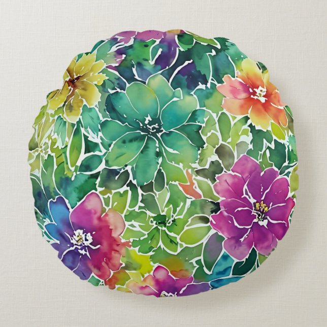 Coussins Ronds Beau Motif de fleurs d'aquarelle (Devant)