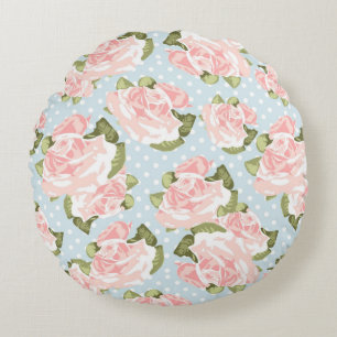 Coussins Ronds Beau motif de rose avec le pois bleu