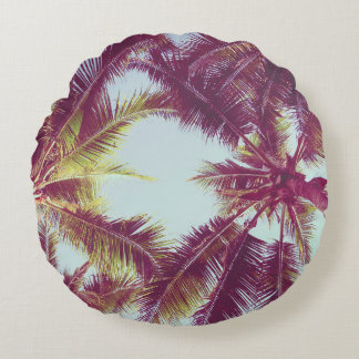 Coussins Ronds Beau palmier tropical autour de l'océan