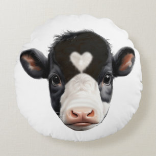 Coussins Ronds Beau visage de vache noir et blanc