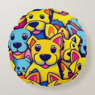 Coussins Ronds Beaucoup de chiens jaunes heureux chiens