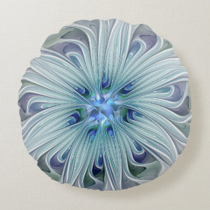 Coussins Ronds Beauté florale Abstrait Moderne Fleur Pastel Bleu