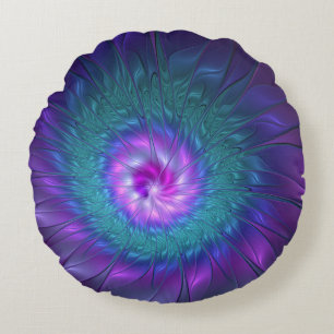 Coussins Ronds Beauté florale abstraite, art fractal coloré de fl