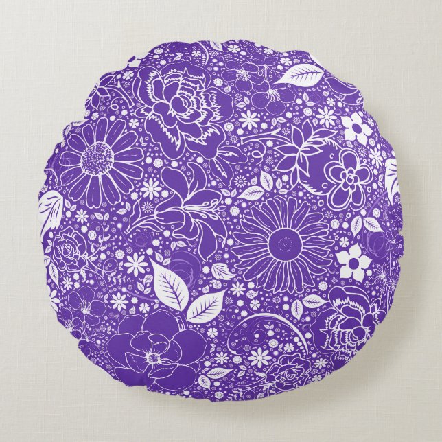 Coussins Ronds Beautés botaniques Oreiller rond pourpre (Devant)