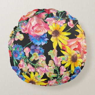 Coussins Ronds Beautiful Summer flowers with roses. Floral seamle
