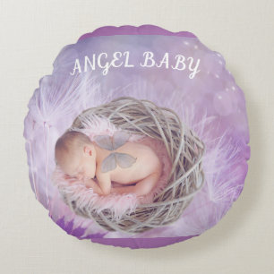 Coussins Ronds "Bébé ange" rond lancer l'oreiller dans le violet.