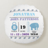 Coussins Ronds Bébé bleu mignon Eléphant Faire-part de naissance (Devant)