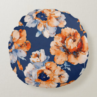 Coussins Ronds Bébé bleu, orange et floral marine