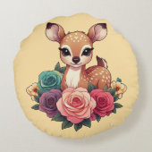 Coussins Ronds Bébé cerf avec Roses et feuillage vert (Dos)