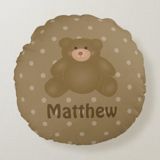Coussins Ronds Bébé Cudly Brown Ours Teddy Et Pois (Devant)