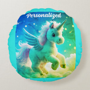 Coussins Ronds Bébé fée mignonne Unicorn vert Imaginaire mousseux