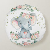 Coussins Ronds Bébé mignon Eléphant rose Floral verdure Nursery (Dos)