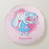 Coussins Ronds Bébé mignon Fleurs d'éléphant Pink Bow Cartoon (Devant)