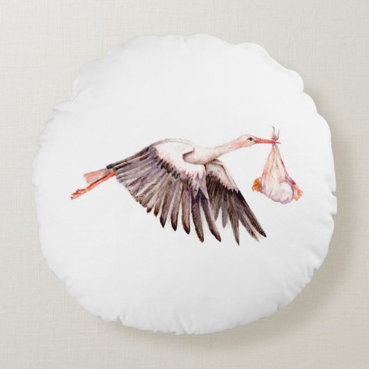 Coussins Ronds Bébé sur la cigogne (Devant)