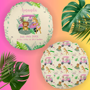Coussins Ronds Bébés Animaux de la Jungle Jouant au Golf Rose