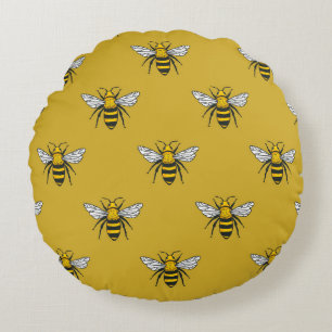 Coussins Ronds Bee Haven : Motif jaune Vintage