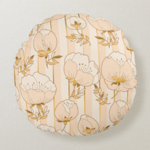 Coussins Ronds Beige D'Ivoire : Modèle Floral De Luxe.