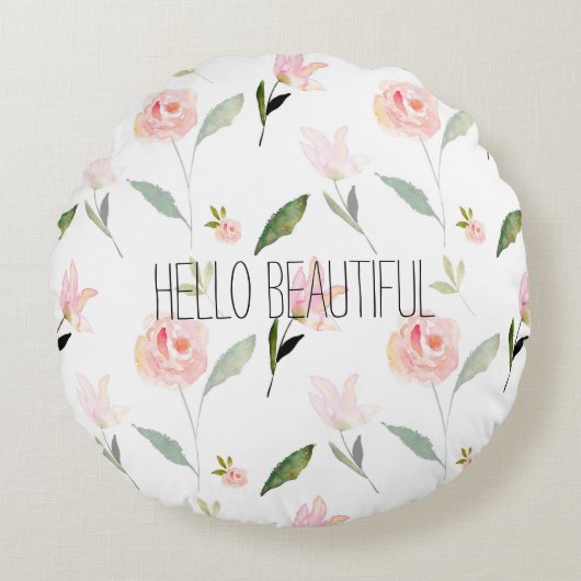 Coussins Ronds Belle Aquarelle Florale Rose (Devant)