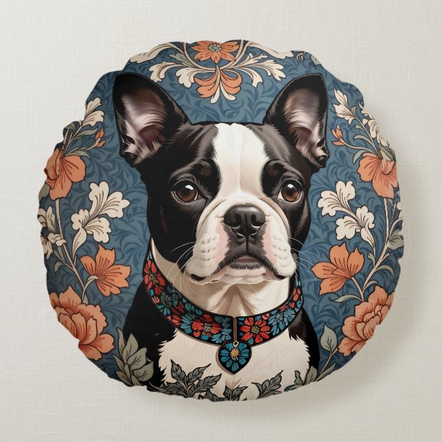 Coussins Ronds Belle Boston Terrier William Morris Inspiré (Devant)
