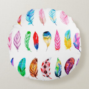 Coussins Ronds Belle collection de plume d'aquarelle