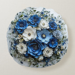 Coussins Ronds Belle composition florale bleue et blanche