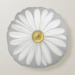Coussins Ronds Belle Fleur de Marguerite sur Fond Gris Clair