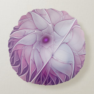 Coussins Ronds Belle Fleur Rose Art Fractal Abstrait Moderne