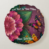 Coussins Ronds Belle Fleur rose et Papillons design (Devant)