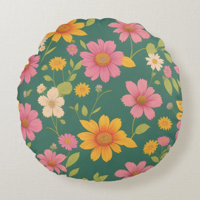 Coussins Ronds Belles fleurs, été, printemps, arrangement de fleu (Devant)