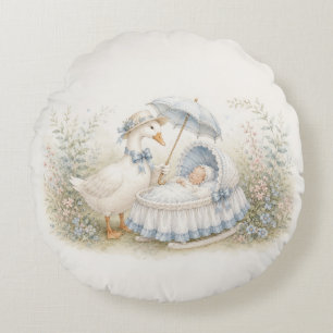 Coussins Ronds Berceau de Mother Goose Bleu Baby Shower