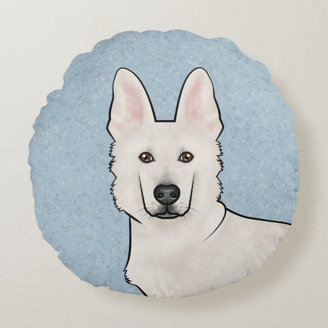 Coussins Ronds Berger suisse blanc GSD mignon Chien tête bleu (Devant)